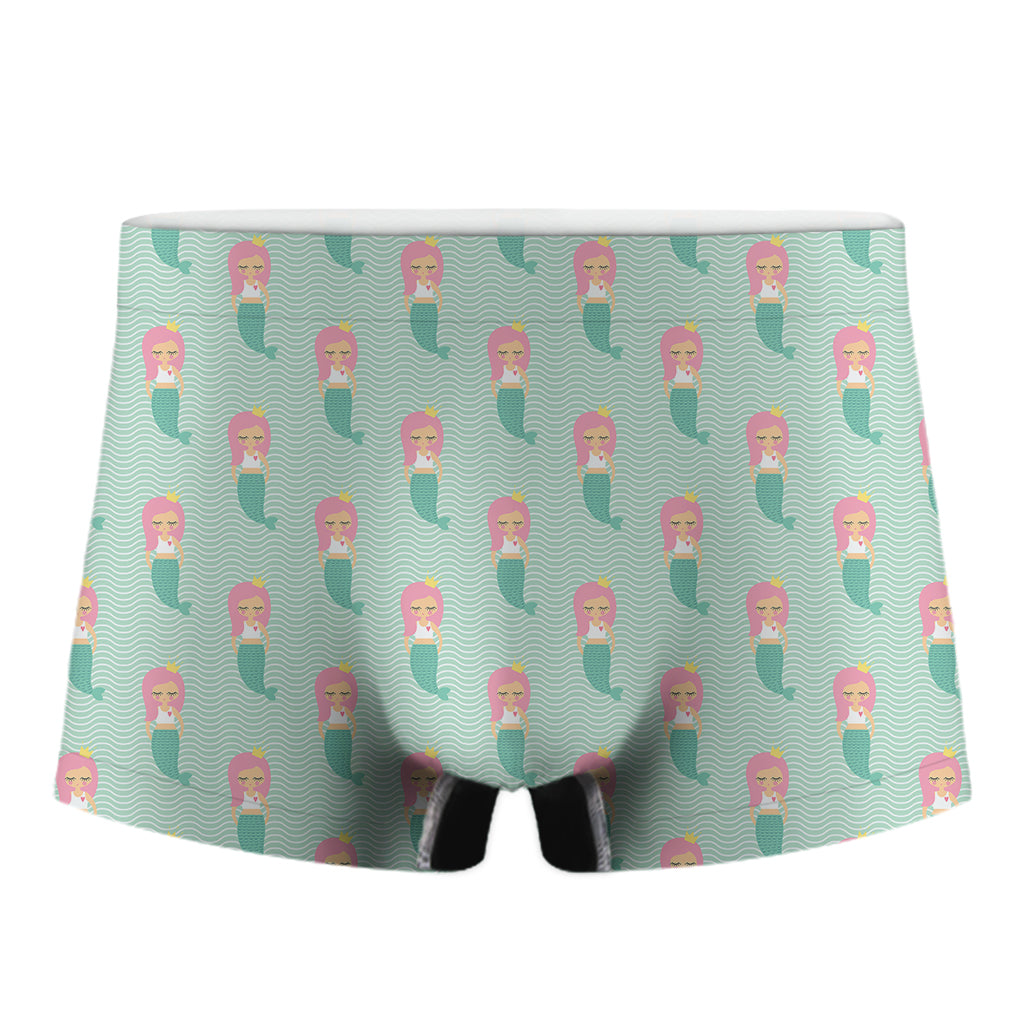Cute Mermaid Pattern Print Men's Boxer Briefs