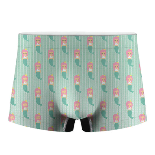 Cute Mermaid Pattern Print Men's Boxer Briefs