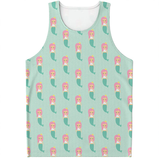 Cute Mermaid Pattern Print Men's Tank Top