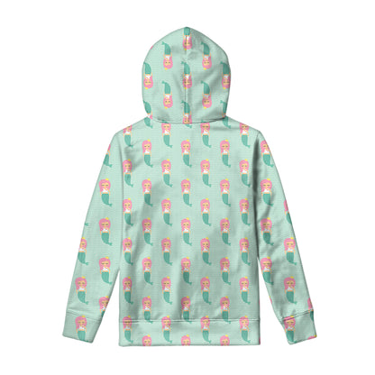 Cute Mermaid Pattern Print Pullover Hoodie