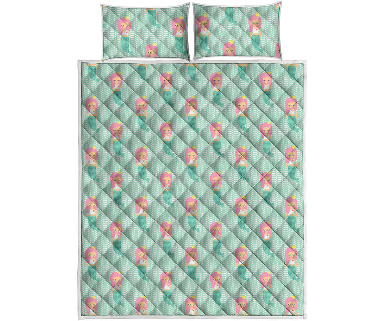 Cute Mermaid Pattern Print Quilt Bed Set
