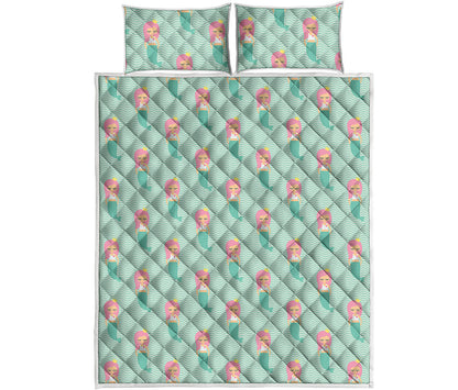 Cute Mermaid Pattern Print Quilt Bed Set