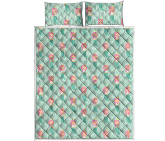 Cute Mermaid Pattern Print Quilt Bed Set