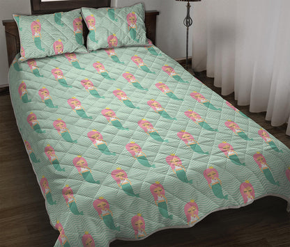 Cute Mermaid Pattern Print Quilt Bed Set
