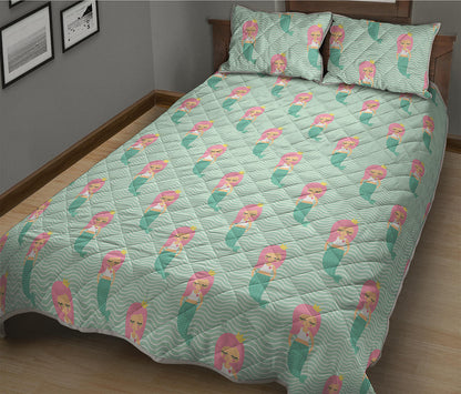 Cute Mermaid Pattern Print Quilt Bed Set