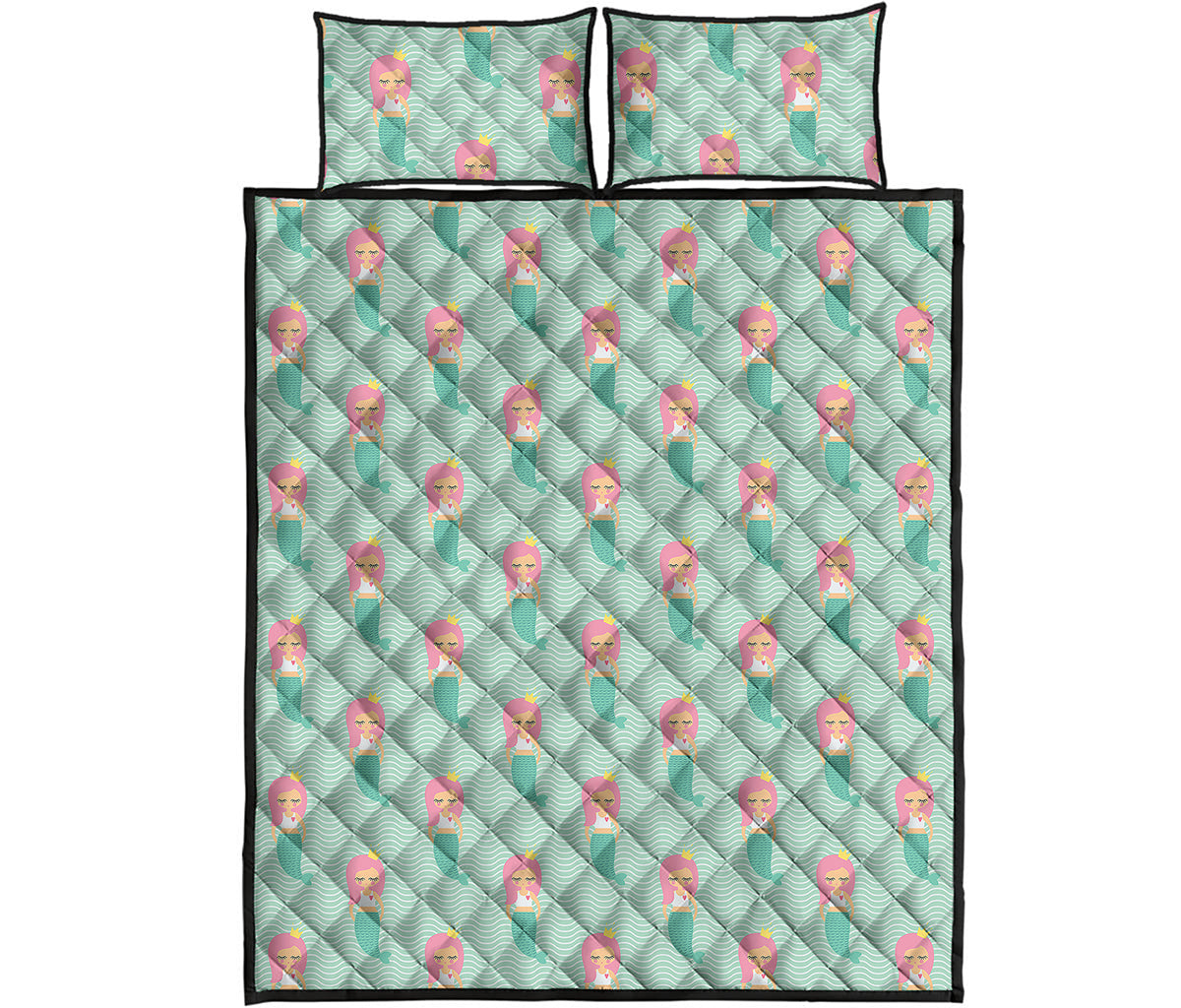 Cute Mermaid Pattern Print Quilt Bed Set