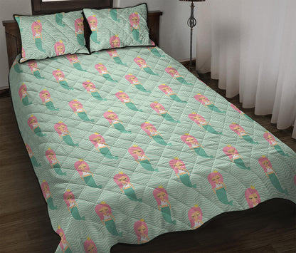 Cute Mermaid Pattern Print Quilt Bed Set