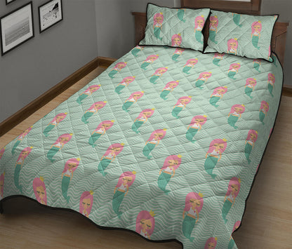 Cute Mermaid Pattern Print Quilt Bed Set