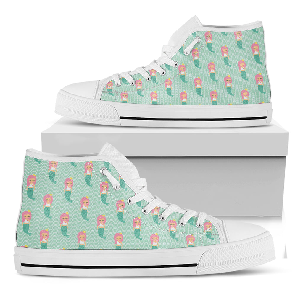 Cute Mermaid Pattern Print White High Top Shoes