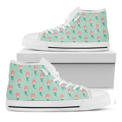 Cute Mermaid Pattern Print White High Top Shoes