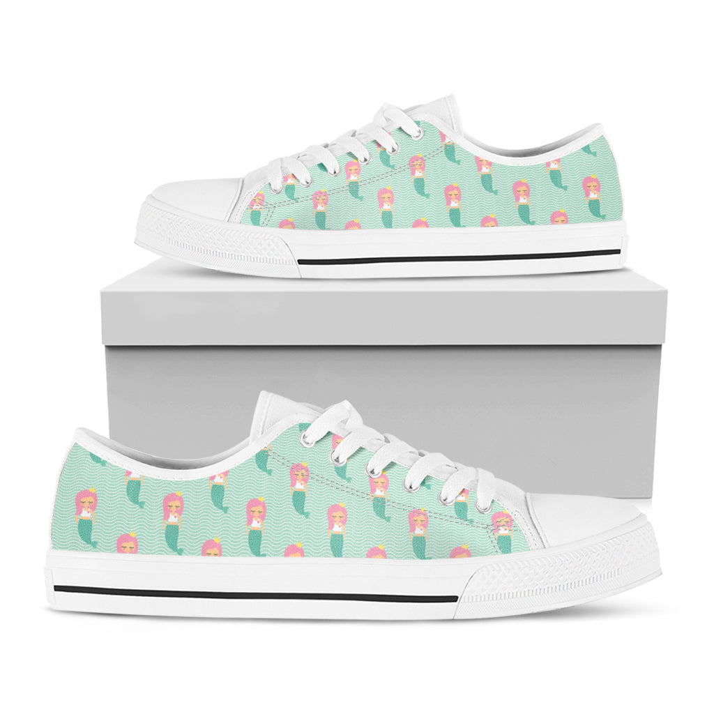 Cute Mermaid Pattern Print White Low Top Shoes