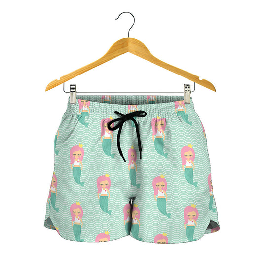 Cute Mermaid Pattern Print Women's Shorts