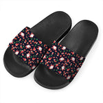 Cute Merry Christmas Pattern Print Black Slide Sandals
