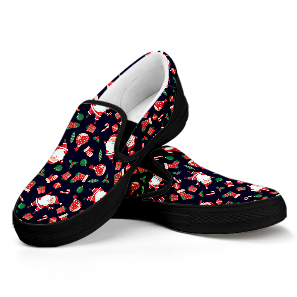Cute Merry Christmas Pattern Print Black Slip On Shoes