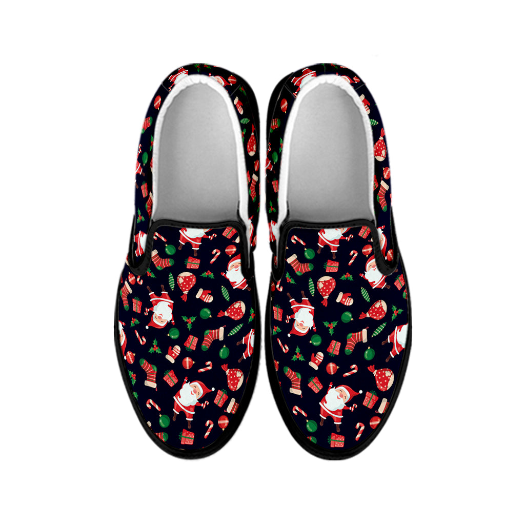 Cute Merry Christmas Pattern Print Black Slip On Shoes