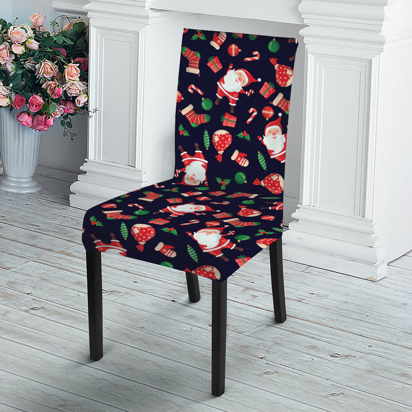 Cute Merry Christmas Pattern Print Dining Chair Slipcover
