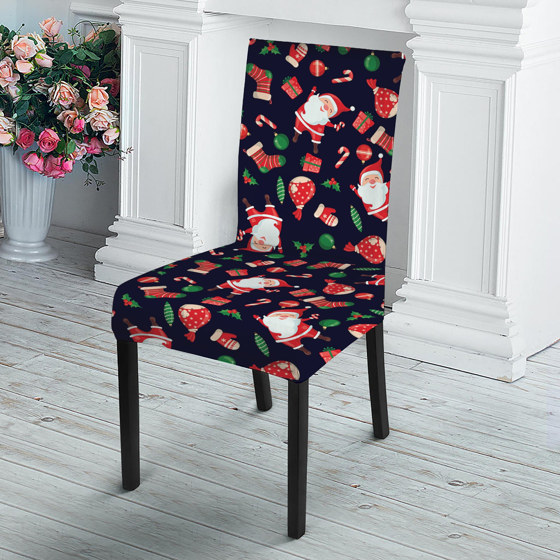 Cute Merry Christmas Pattern Print Dining Chair Slipcover