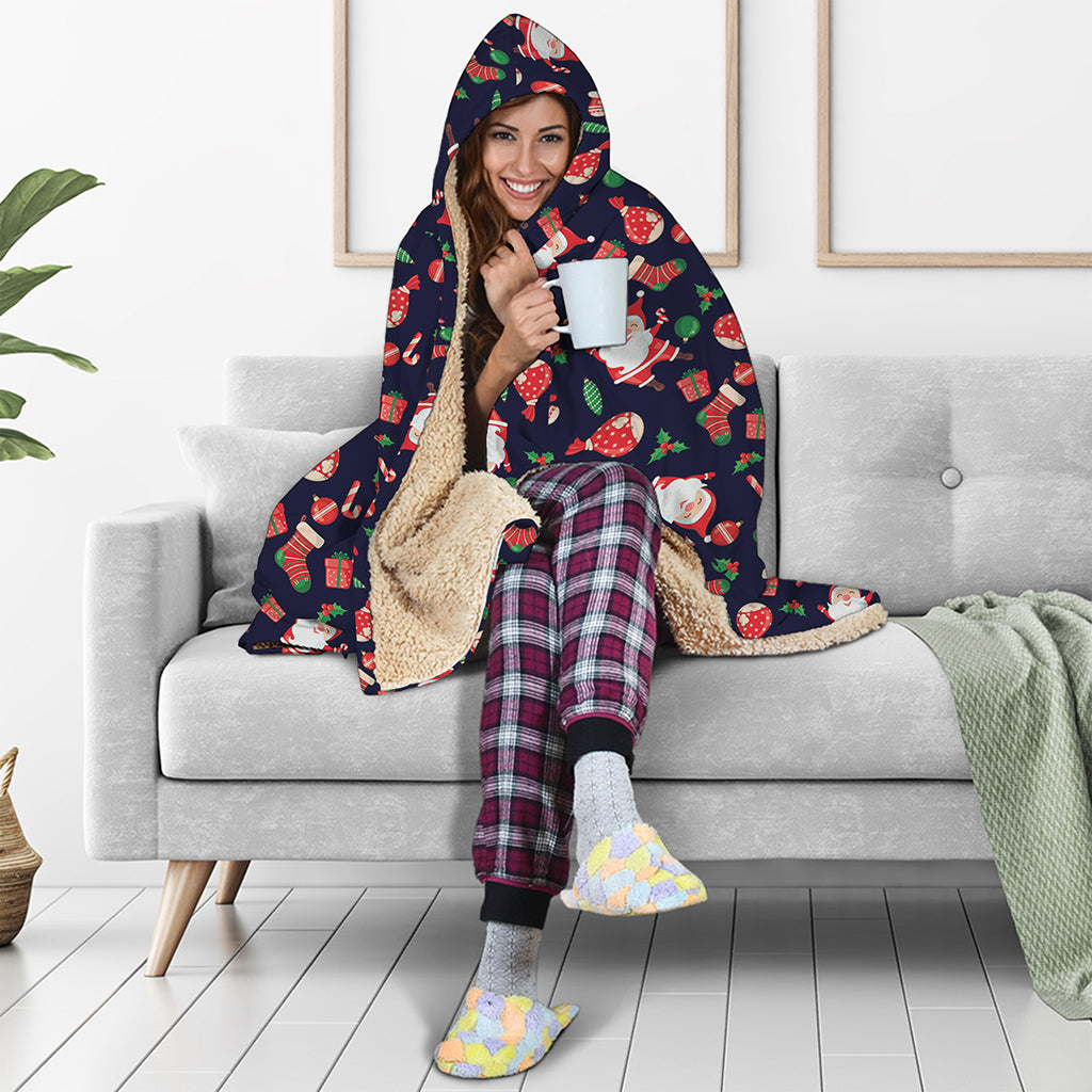 Cute Merry Christmas Pattern Print Hooded Blanket