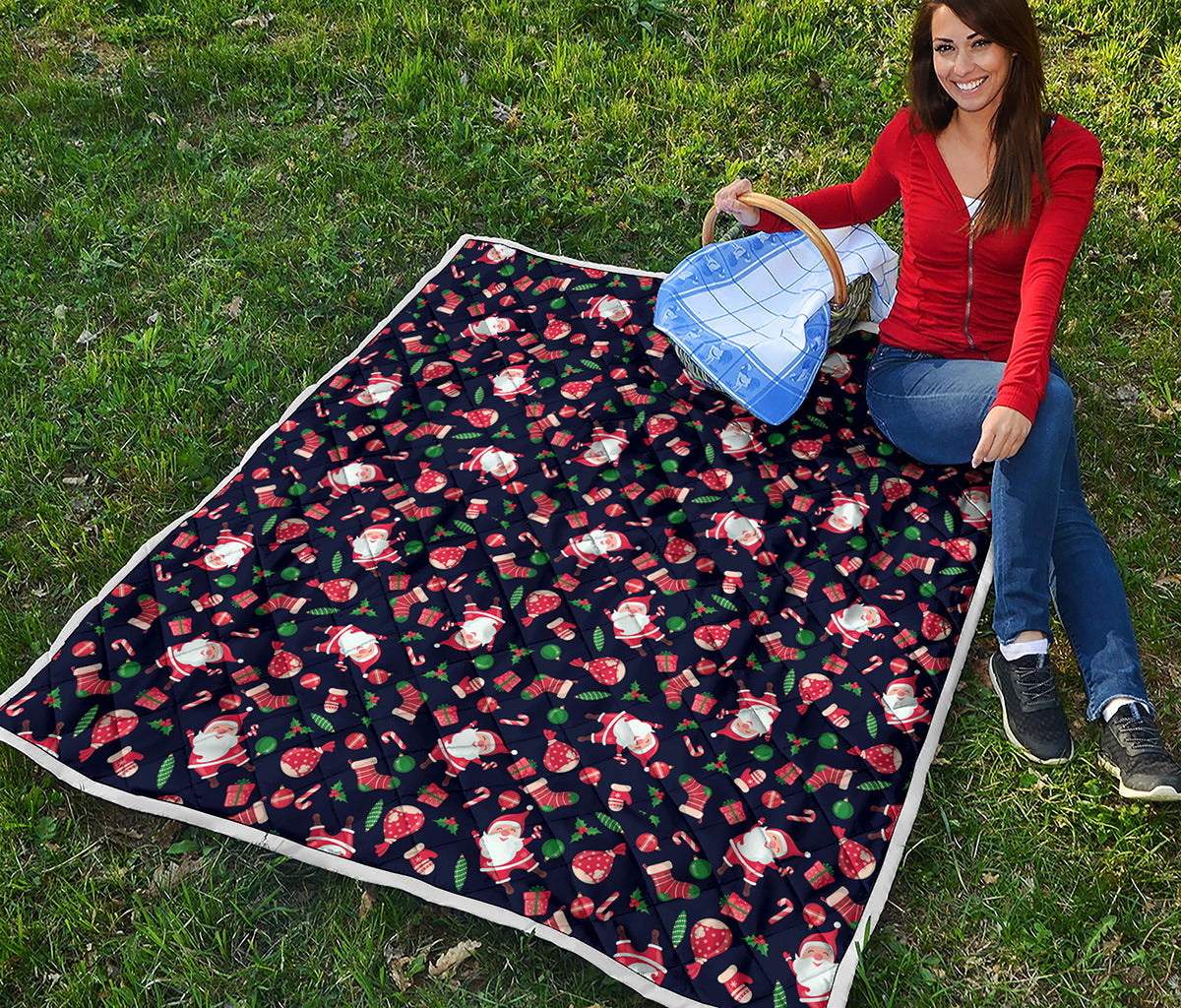 Cute Merry Christmas Pattern Print Quilt