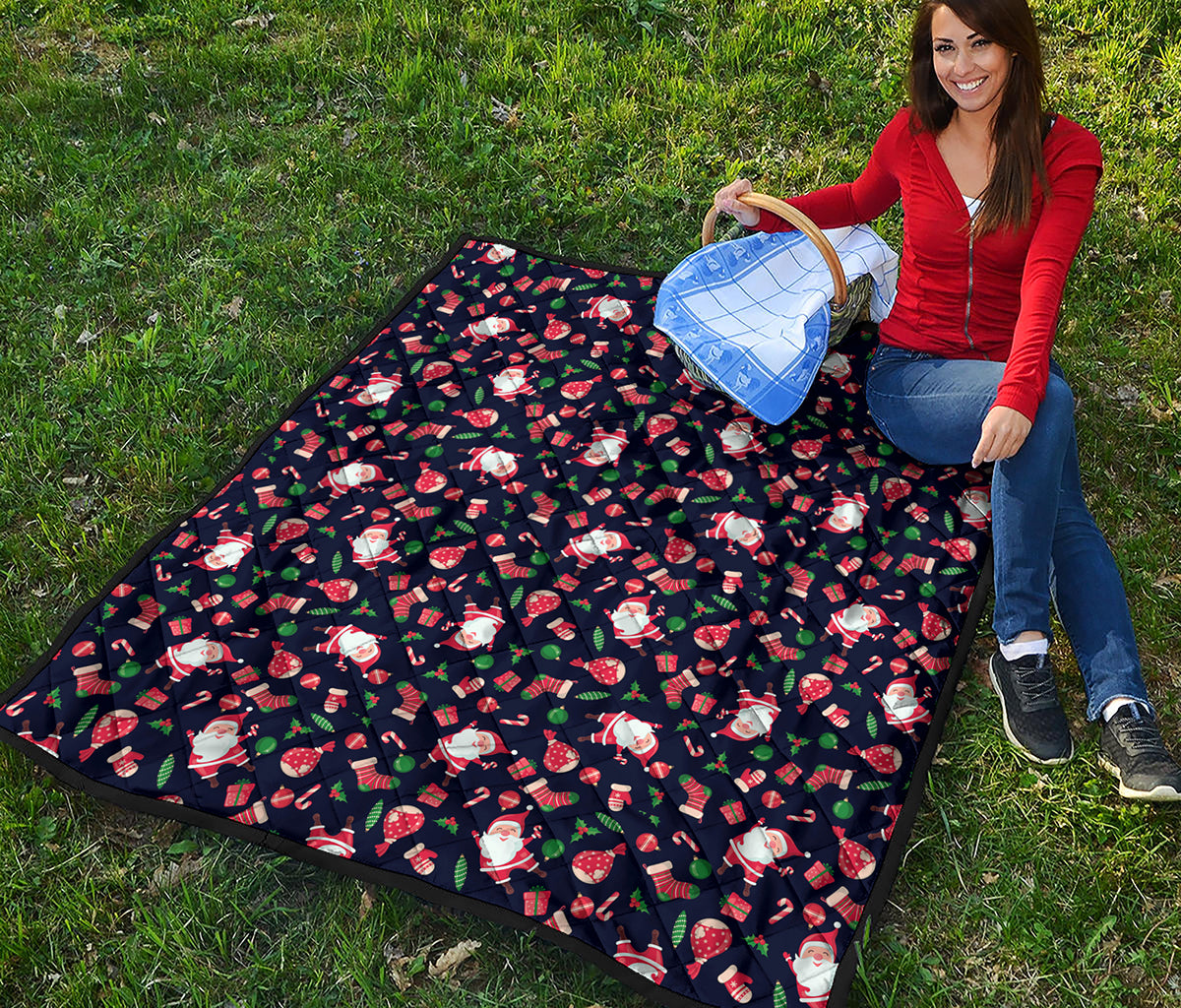 Cute Merry Christmas Pattern Print Quilt