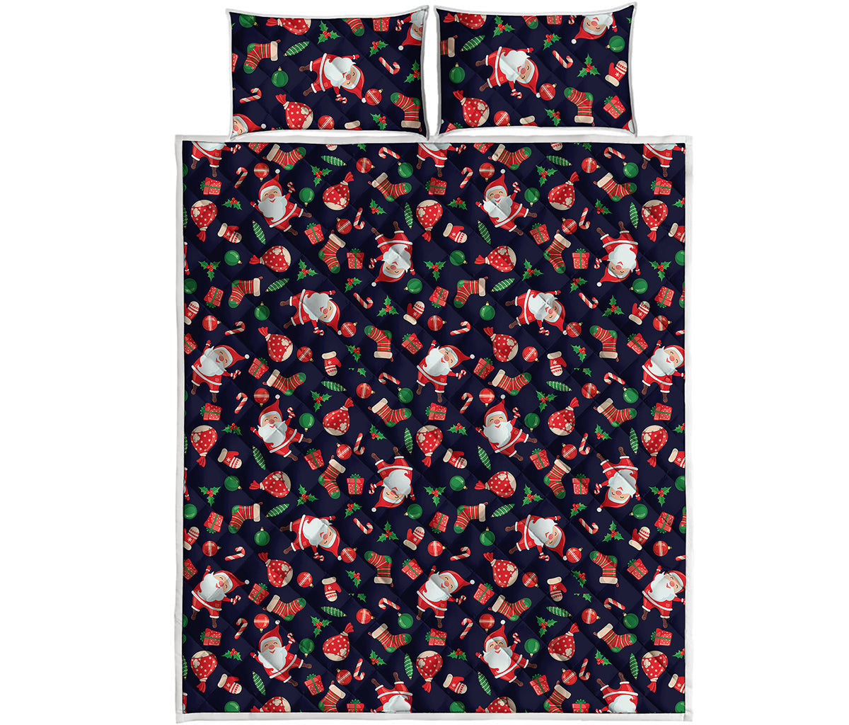 Cute Merry Christmas Pattern Print Quilt Bed Set