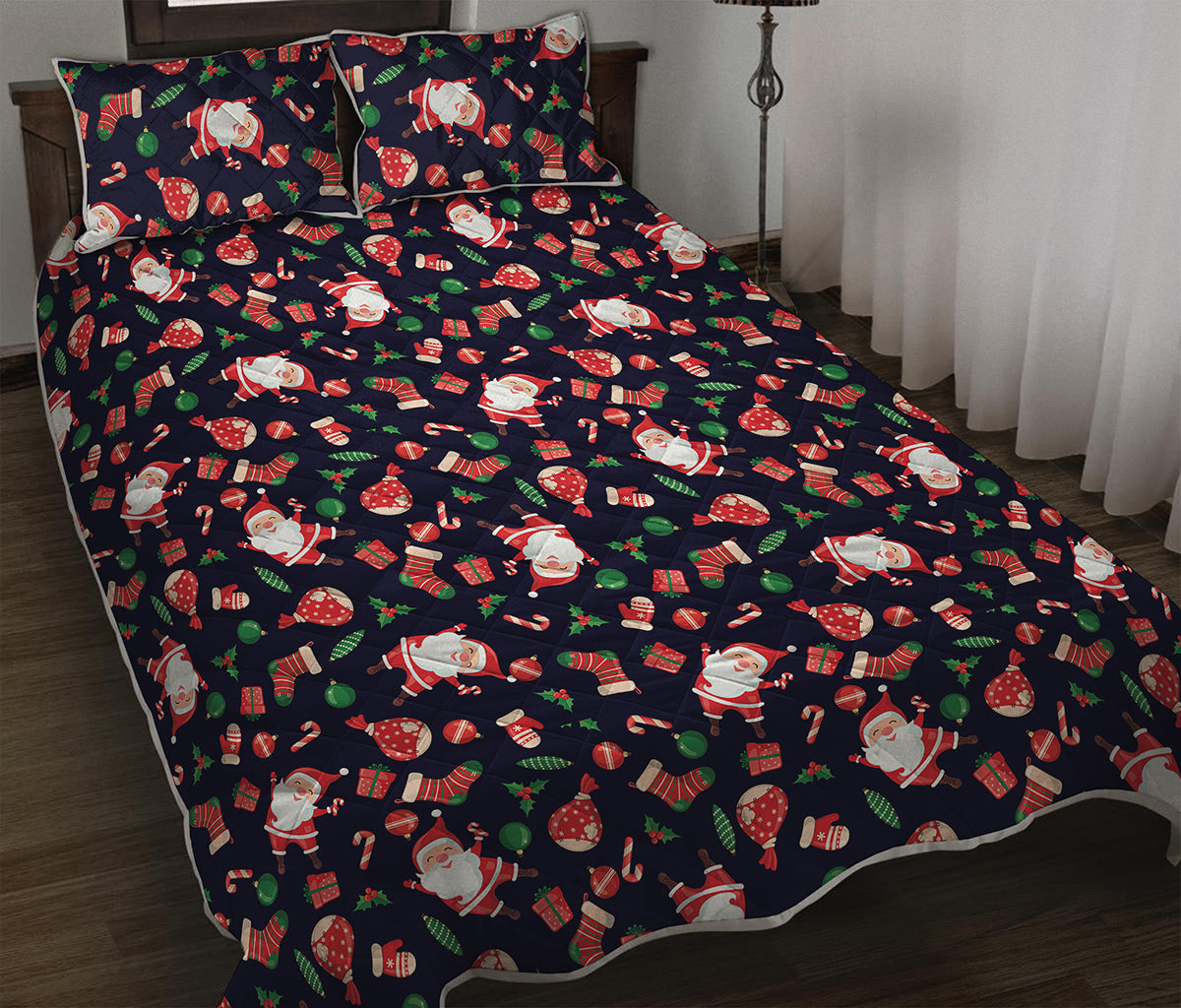 Cute Merry Christmas Pattern Print Quilt Bed Set