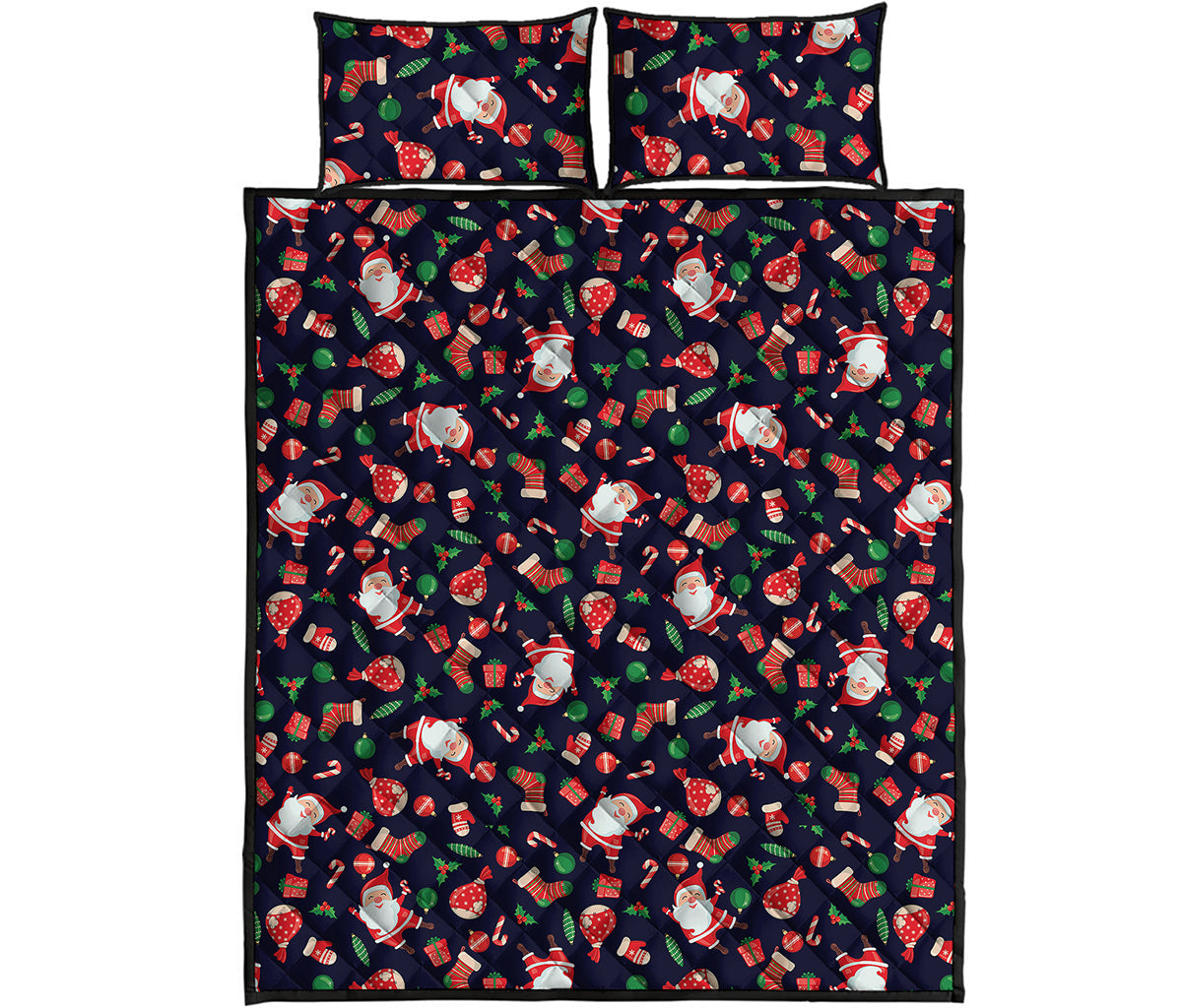 Cute Merry Christmas Pattern Print Quilt Bed Set