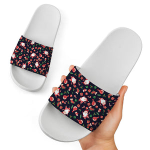 Cute Merry Christmas Pattern Print White Slide Sandals