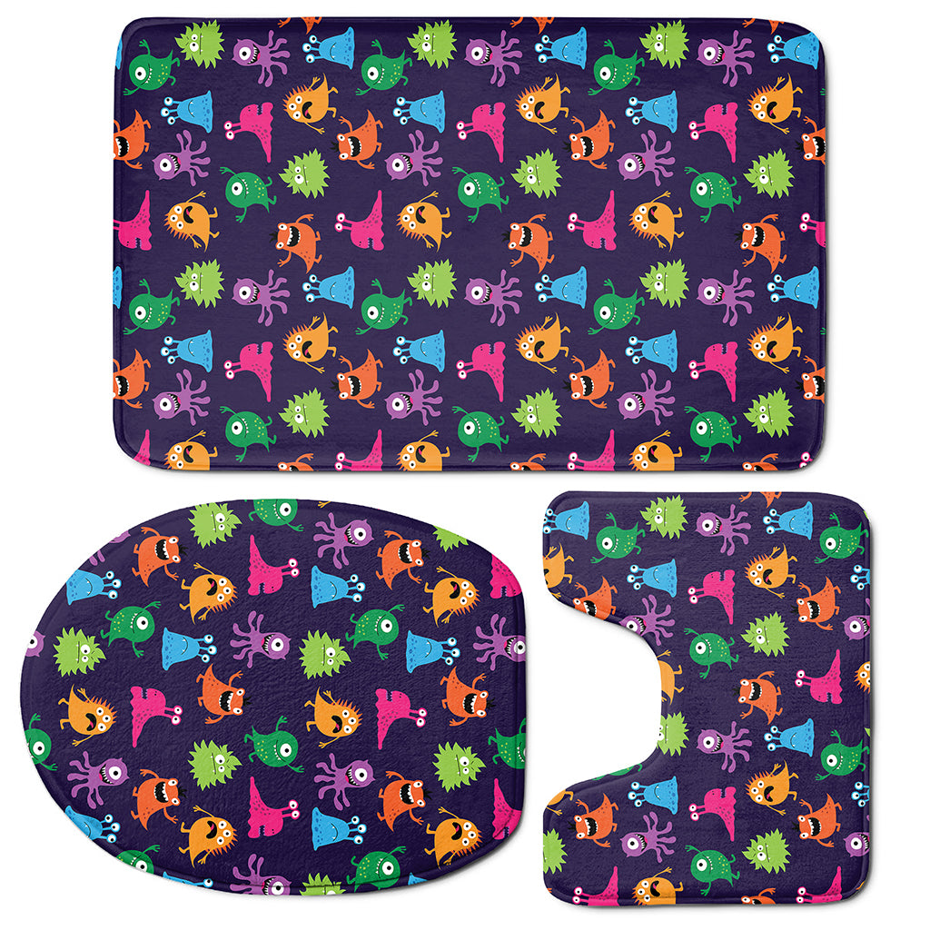 Cute Monster Pattern Print 3 Piece Bath Mat Set
