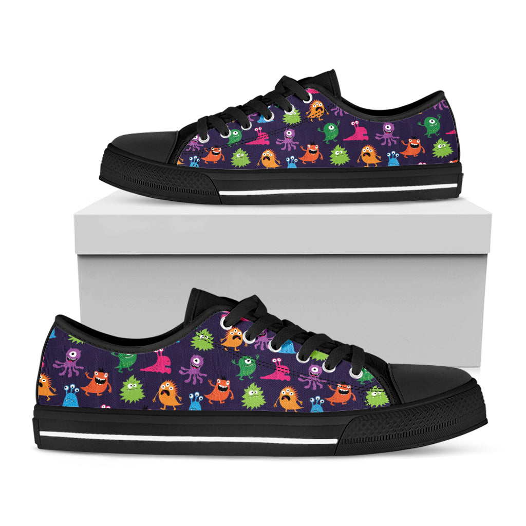 Cute Monster Pattern Print Black Low Top Shoes