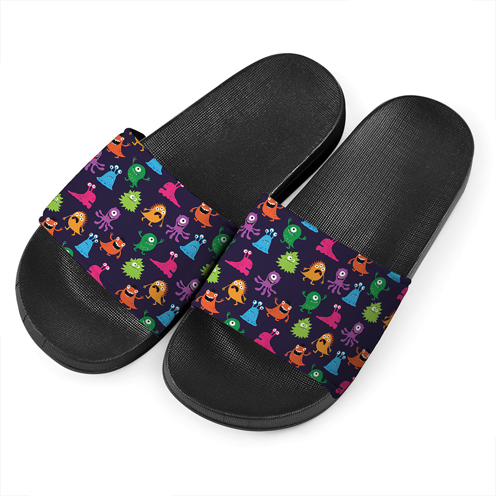 Cute Monster Pattern Print Black Slide Sandals