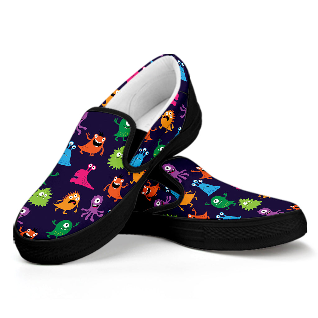 Cute Monster Pattern Print Black Slip On Shoes