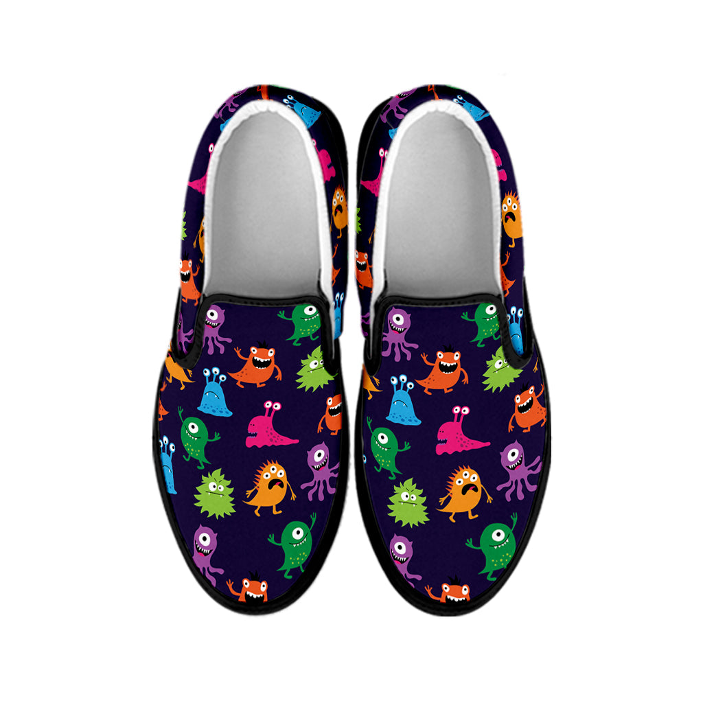 Cute Monster Pattern Print Black Slip On Shoes