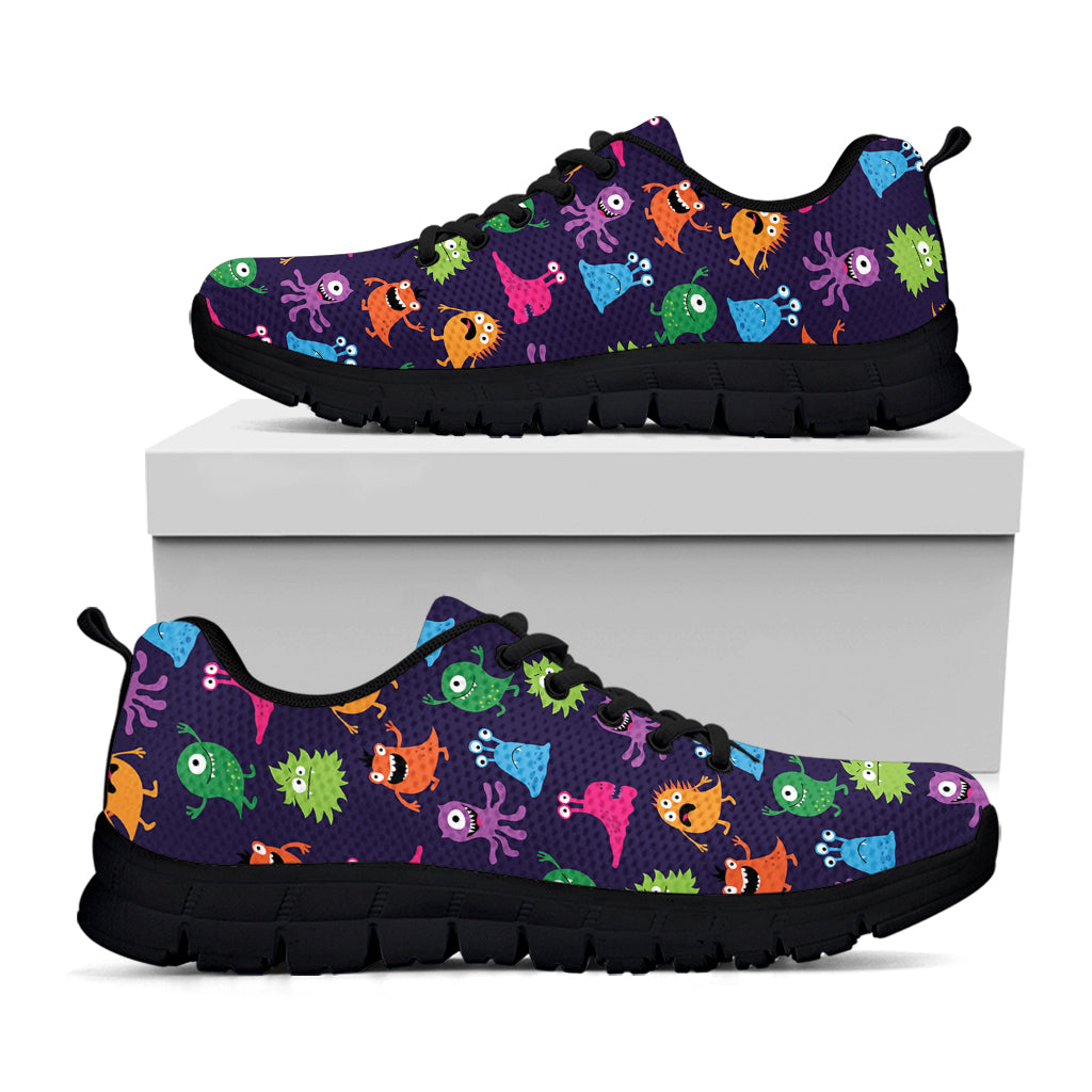 Cute Monster Pattern Print Black Sneakers