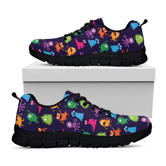 Cute Monster Pattern Print Black Sneakers
