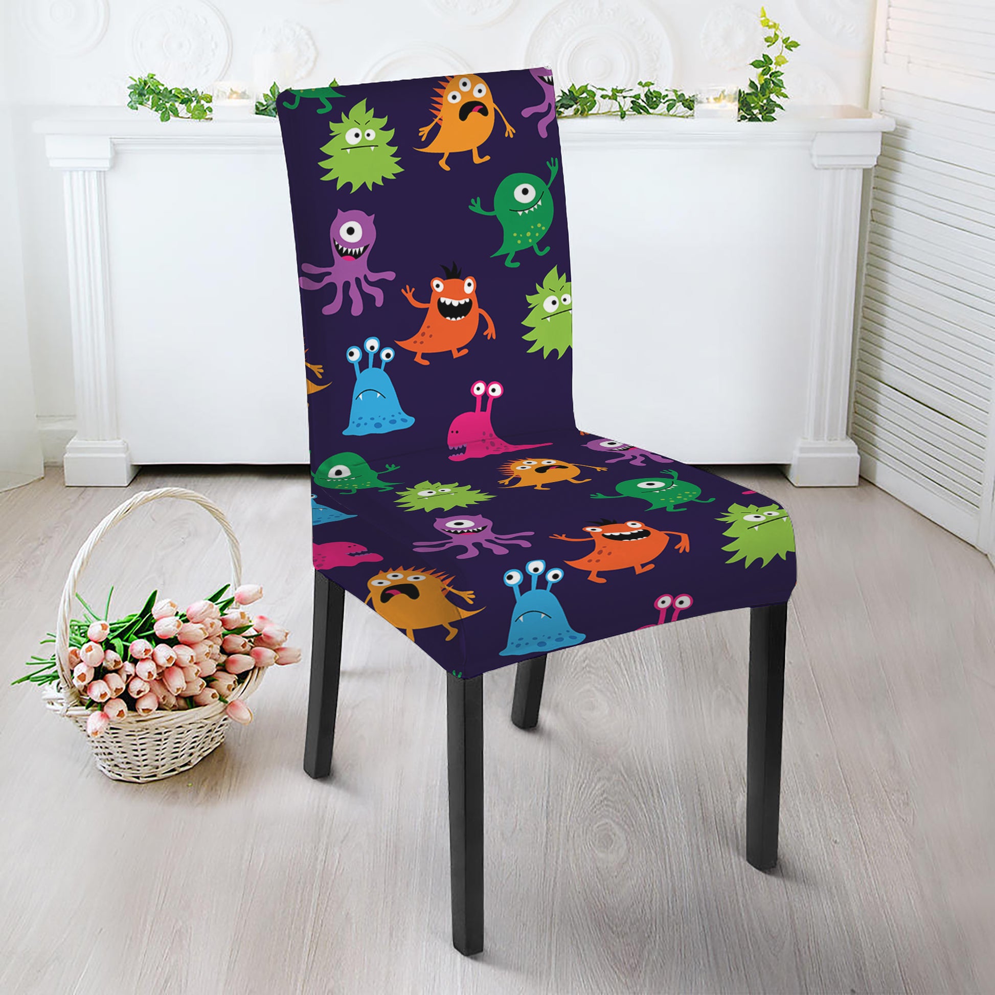 Cute Monster Pattern Print Dining Chair Slipcover