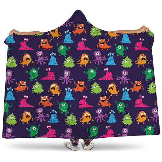 Cute Monster Pattern Print Hooded Blanket