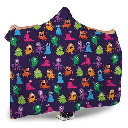 Cute Monster Pattern Print Hooded Blanket