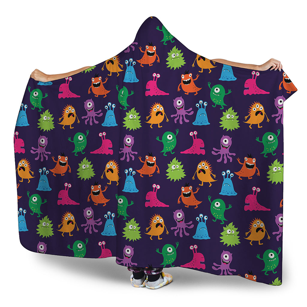 Cute Monster Pattern Print Hooded Blanket