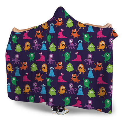 Cute Monster Pattern Print Hooded Blanket