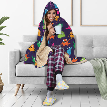 Cute Monster Pattern Print Hooded Blanket