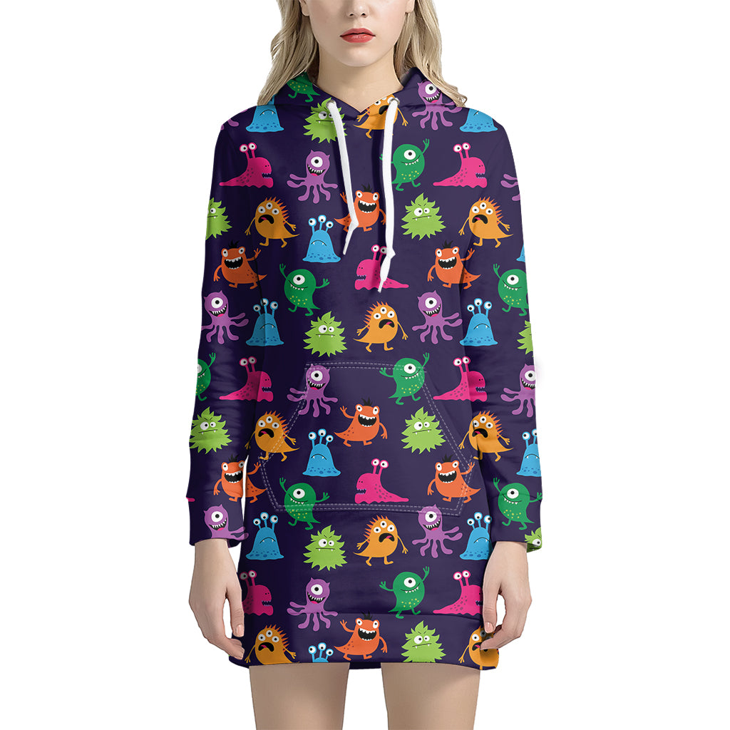 Cute Monster Pattern Print Hoodie Dress