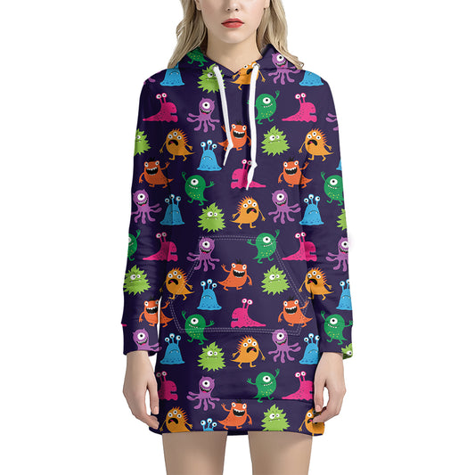 Cute Monster Pattern Print Hoodie Dress
