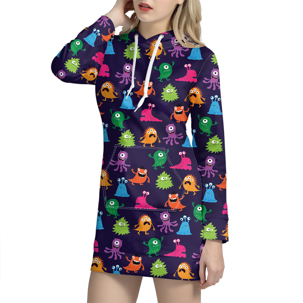 Cute Monster Pattern Print Hoodie Dress