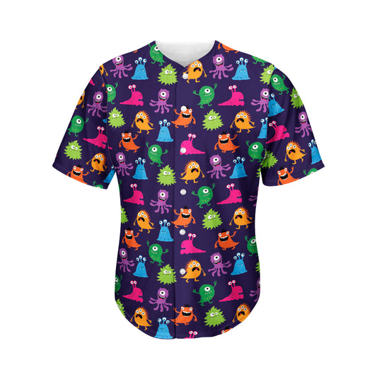 Cute Monster Pattern Print Men's Baseball Jersey