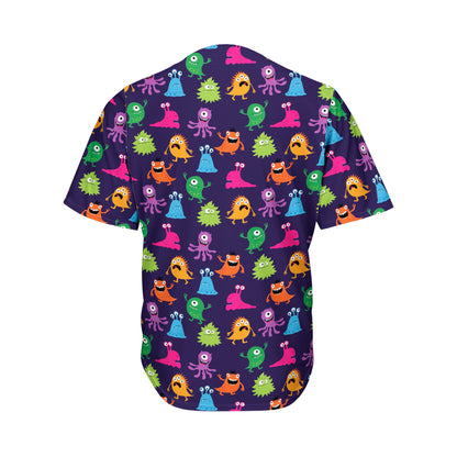 Cute Monster Pattern Print Men's Baseball Jersey