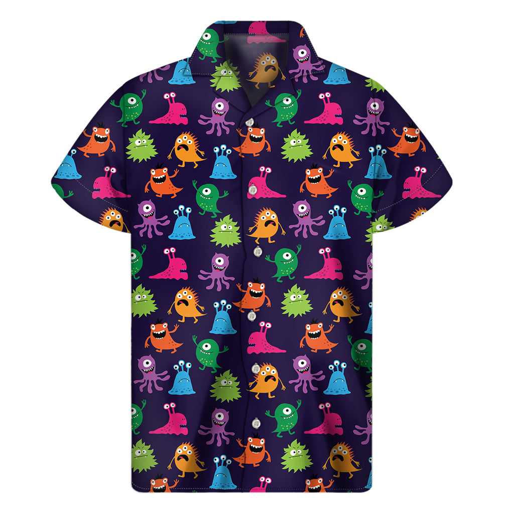 Cute Monster Pattern Print Men's Short Sleeve Shirt