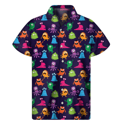 Cute Monster Pattern Print Men's Short Sleeve Shirt