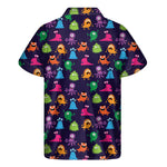 Cute Monster Pattern Print Men's Short Sleeve Shirt