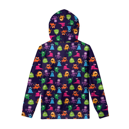 Cute Monster Pattern Print Pullover Hoodie